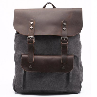 KP1 VINTAGE TAR™ Canvas mit Leder unisex Rucksack - dunkelgrau 16"