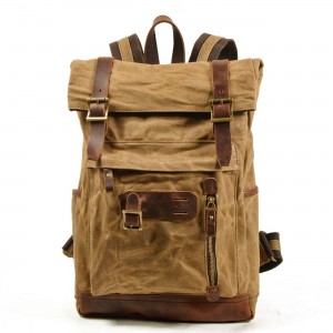 P03 WAX II UNISEX™ Groß Reiserucksack. Damen / Herren. Gewachste Baumwolle + Naturleder. A4 - 3 Farben