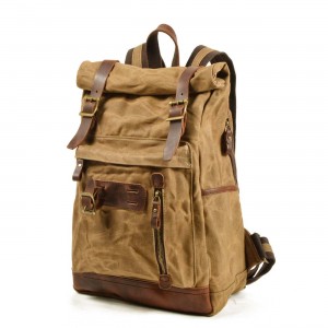 P03 WAX II UNISEX™ Groß Reiserucksack. Damen / Herren. Gewachste Baumwolle + Naturleder. A4 - 3 Farben