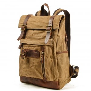 P03 WAX II UNISEX™ Groß Reiserucksack. Damen / Herren. Gewachste Baumwolle + Naturleder. A4 - 3 Farben