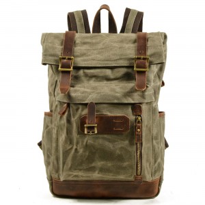 P03 WAX II UNISEX™ Groß Reiserucksack. Damen / Herren. Gewachste Baumwolle + Naturleder. A4 - 3 Farben