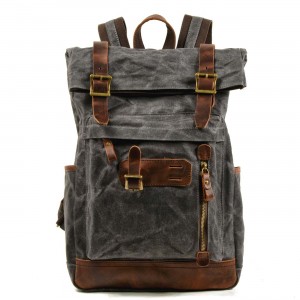 P03 WAX II UNISEX™ Groß Reiserucksack. Damen / Herren. Gewachste Baumwolle + Naturleder. A4 - 3 Farben