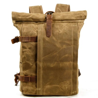 P04 WAX OUTDOOR UNISEX™ Rollrucksack Baumwolle gewachste + Naturleder.. A4 - 3 Farben