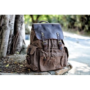 P06 WAX OUTDOOR 2 SCOUT™ Groß Wanderrucksack Damen / Herren. Gewachste Baumwolle + Naturleder. A4 - 4 Farben