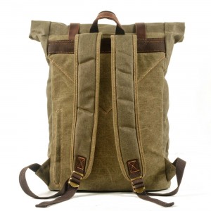 P08 WAX LORIEN UNISEX™ Groß Herren Gerollter Rucksack aus gewachste Canvas + Naturleder. A4 - 5 Farben