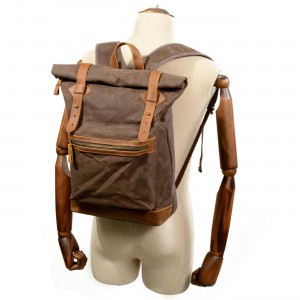 P11 WACHS LORIEN UNISEX™ Rollen Rucksack gewachste Canvas + Naturleder. Damen / Herren. 4 Farben