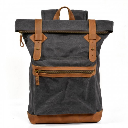 P11 WACHS LORIEN UNISEX™ Rollen Rucksack gewachste Canvas + Naturleder. Damen / Herren. 4 Farben