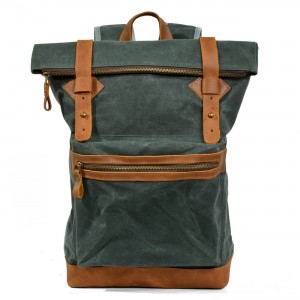 P11 WACHS LORIEN UNISEX™ Rollen Rucksack gewachste Canvas + Naturleder. Damen / Herren. 4 Farben