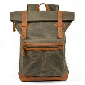 P11 WACHS LORIEN UNISEX™ Rollen Rucksack gewachste Canvas + Naturleder. Damen / Herren. 4 Farben