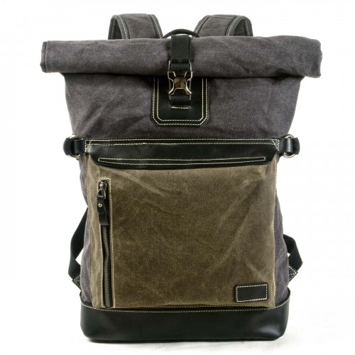 P12 WAX HEBE UNISEX™ Rolen Rucksack canvas gewachste +naturleder. Damen / Herren. 