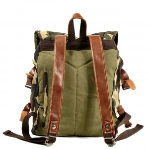 P14 WAX II HIPSTER™ Herren Tarnrucksack aus Segeltuch gewachste + Naturleder. A4 2 tanungen