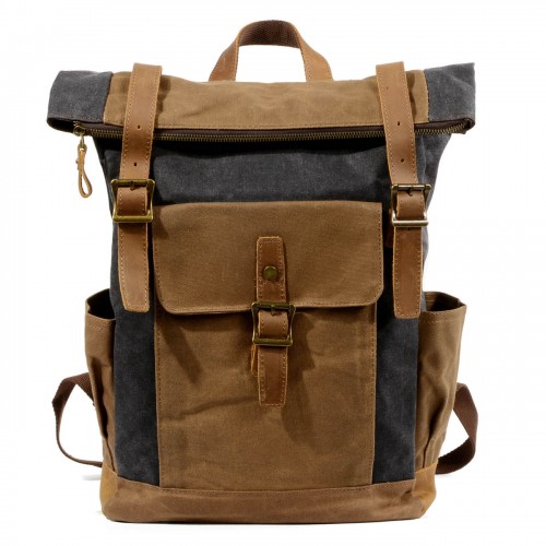 P16 WAX NORDIC™ groß unisex gewachste canvas und leder vintage rucksack. Damen / herren. 