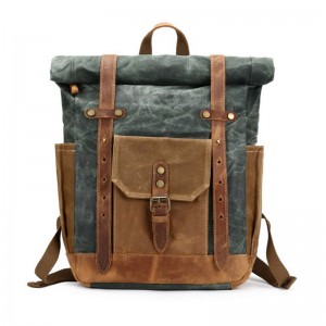 KP5 VINTAGE MARK I™ groß Rucksack gewachste canvas mit leder. Damen / Herren  - dunkelgrau 18"