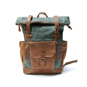 KP5 VINTAGE MARK I™ groß gewachstes canvas mit leder Rucksack. Damen / Herren  - grün. 18"