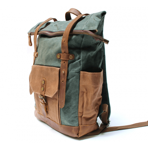 KP5 VINTAGE MARK I™ groß gewachstes canvas mit leder Rucksack. Damen / Herren  - grün. 18"