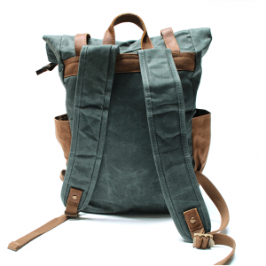 KP5 VINTAGE MARK I™ groß gewachstes canvas mit leder Rucksack. Damen / Herren  - grün. 18"