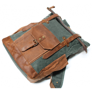 KP5 VINTAGE MARK I™ groß gewachstes canvas mit leder Rucksack. Damen / Herren  - grün. 18"