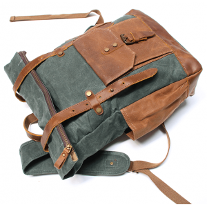 KP5 VINTAGE MARK I™ groß gewachstes canvas mit leder Rucksack. Damen / Herren  - grün. 18"