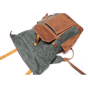 KP5 VINTAGE MARK I™ groß gewachstes canvas mit leder Rucksack. Damen / Herren  - grün. 18"