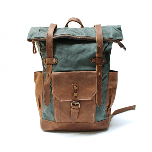 KP5 VINTAGE MARK I™ groß gewachstes canvas mit leder Rucksack. Damen / Herren  - grün. 18"