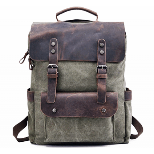 KP6 VINTAGE TAR MAX™ Rucksack aus Canvas mit Leder. Für Damen und Herren - grün 15"