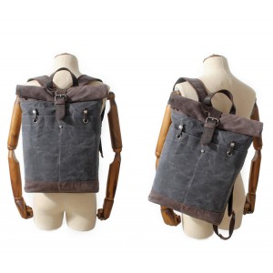 P7 WACHS MARENGO UNISEX™ Rollen Rucksack gewachstes canvas mit echtes leder. Damen / Herren. 4 Farben