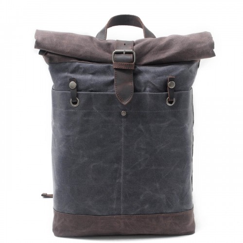 P7 WACHS MARENGO UNISEX™ Rollen Rucksack gewachstes canvas mit echtes leder. Damen / Herren. 4 Farben