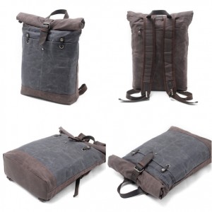 P7 WACHS MARENGO UNISEX™ Rollen Rucksack gewachstes canvas mit echtes leder. Damen / Herren. 4 Farben