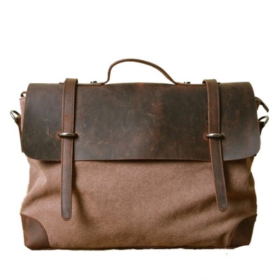 AT2 MESSENGER II VINTAGE™ Canvas - Leder Aktentasche Laptoptasche Arbeitstasche Umhängetasche - braun 14"