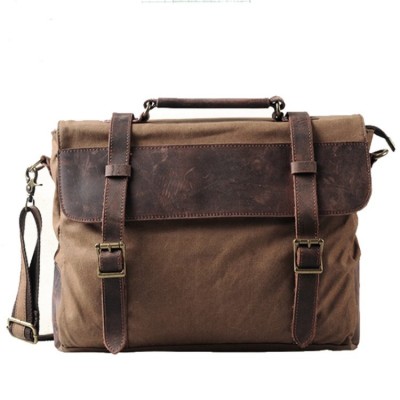 AT3 MESSENGER III VINTAGE™ Canvas - Leder Aktentashe Laptoptasche Arbeitstasche Umhngetasche - Braun 15"