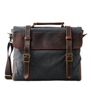 AT3 MESSENGER III VINTAGE™ Canvas - Leder Aktentashe Laptoptasche Arbeitstasche Umhngetasche - Braun 15"